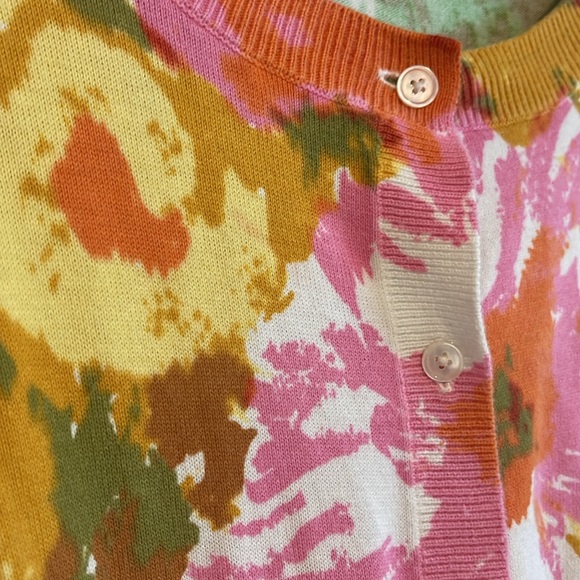 Talbots Woman Pima Cotton Bright Artsy Floral Button Front Cardigan Sweater 1X - Picture 5 of 8